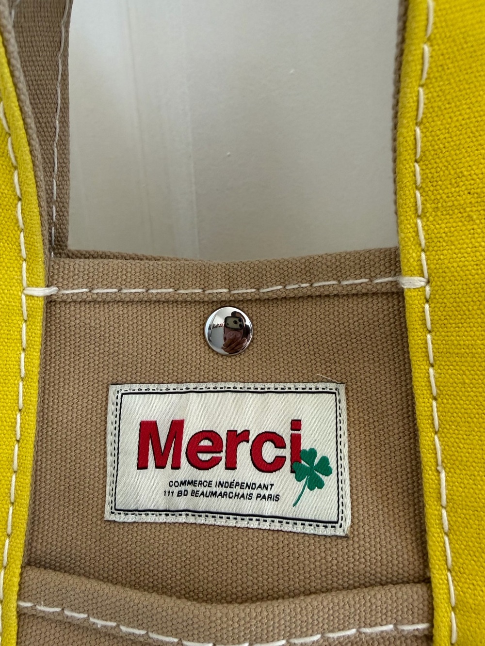 Merci - Candide shopping bag in canvas - Yellow Small with Keychain - Picture 2 of 8